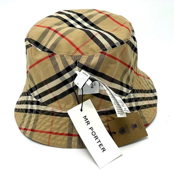 AUTH BURBERRY Vintage check reversible Bucket hat Yellow x Brown - Picture 7 of 11